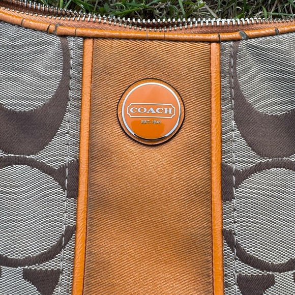 Coach Tan and Orange Shoulder Bag with Monogram - Picture 2 of 8